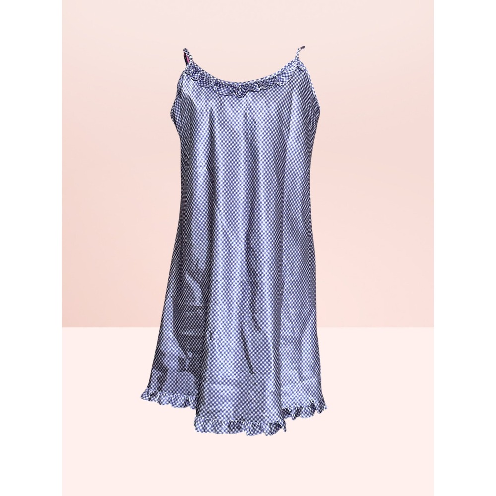 Jaclyn Smith Y2K Sleepwear Gingham Satin Ruffle Nightgown Whiteโ Coquette Medium
